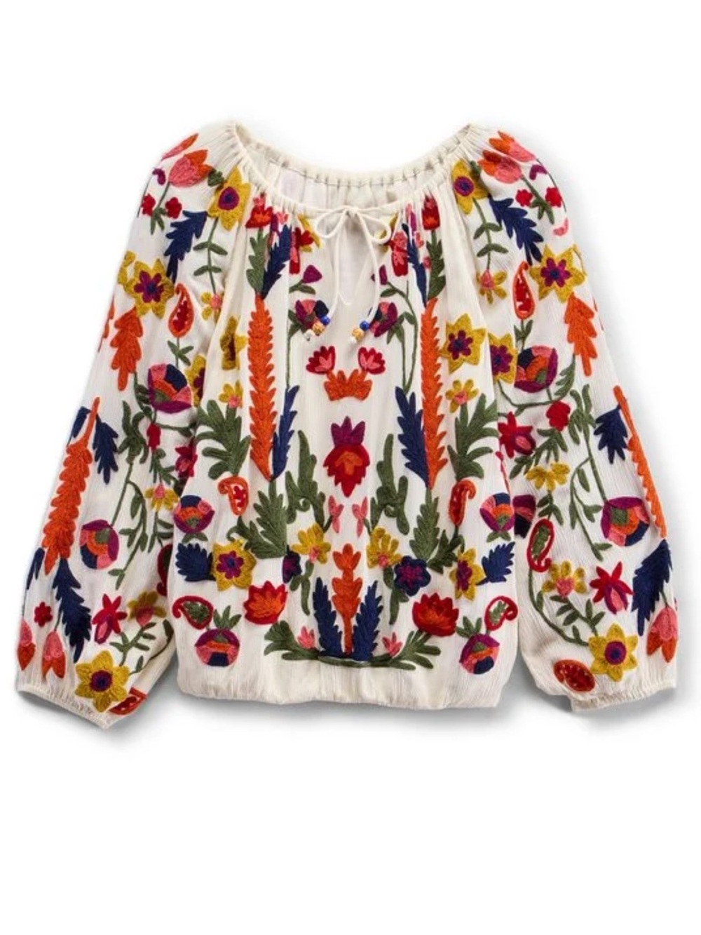 Soft Surroundings Banjara Embroidered Peasant Top Ivory 2AM96 Peasant Boho Flowy - Picture 2 of 7